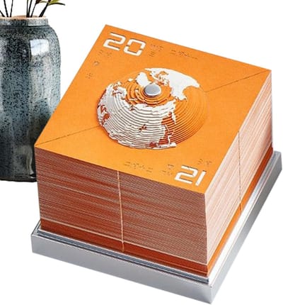 Bureaukalender Papier - Decoratief Notitieblok - Dagelijkse Planning - 3D Papieren Sculptuur - 8.7 cm Hoog - Oranje
