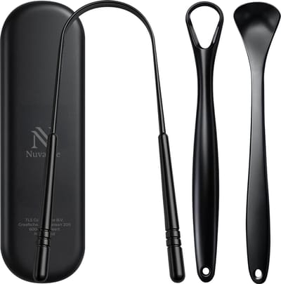 Nuvance Professionele Tongschraper - 3 in 1 Set - voor Mondverzorging - Tongreiniger - Tong Schraper - Tongue Scraper - RVS - Zwart
