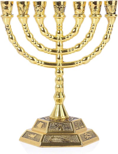 Joodse Kandelaar met 7 Armen en 12 Stammen van Israël, 20.3 cm