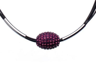 Behave - Ketting met paarse hanger - Zwart modern - Avond stijl - 37 cm