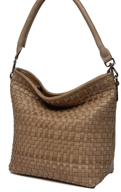 Berba Medium Schoudertas Dames - Leer - Gestreept - Amalfi - Taupe
