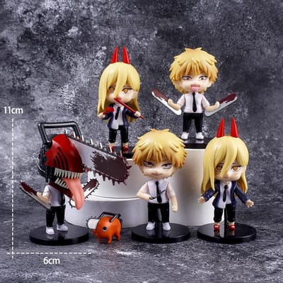 6 STKS Chainsaw Man Actiefiguren Nieuw PVC Denji Pochita Verzameling Model Set Speelgoed Anime Periferie Poppen Ornamenten Kindercadeau beige