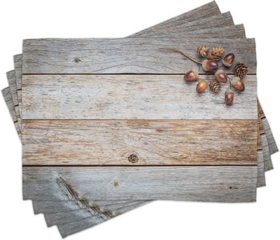 New Bed Rustiek Eikels houtfoto print Set van 4 Placemat voor Eettafel, Wasbare Stof met Antislip Achterkant
