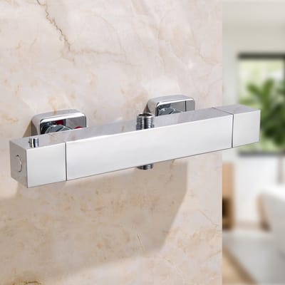 Auralum Max Thermostatische Douchekraan - Douchemengkraan met 2 Uitgang - 15 cm Hartafstand - Bad & Douchekraan - Doucheset Met Thermostaatkraan - Cooltouch - Chroom