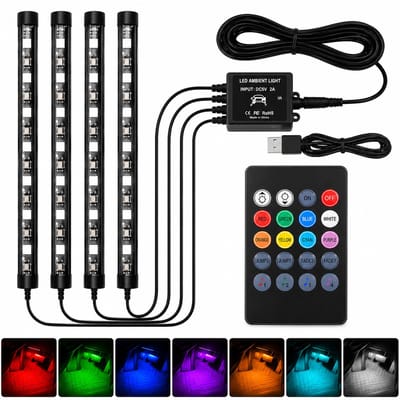 Auto Interieur Led Verlichting| Auto Led Verlichting | Auto Led Binnen Verlichting | Auto Sfeerverlichting | LED Verlichting met Afstandsbediening | LED Lamp Muziek |USB Variant | Sinterklaas Cadeau | Kerst