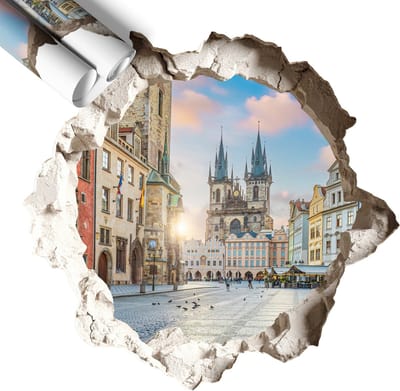 Wallfluent 3D Muursticker - Stadsmarkt 3D Wandsticker Gat In De Muur - 60x57 cm - Zwart 3D Sticker Gat In Stenen Muur - 3D Sticker Optische Illusie Gat - Zelfklevende Muursticker 3D Gat - Zelfklevende 3D Wandsticker Illusie