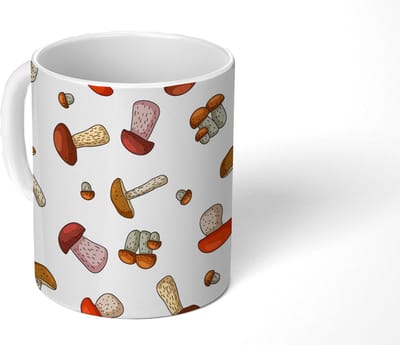 Mok - Koffiemok - Paddenstoel - Patroon - Cartoon - Mokken - 350 ML - Beker - Koffiemokken - Theemok