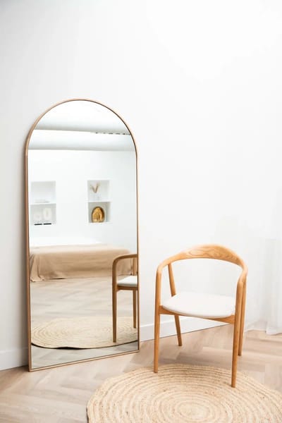 Nordic Style® Boogspiegel 180x80cm - Naturel Eiken hout - Scandinavische Spiegels - Halfrond - Pas spiegel - Staande spiegel - Kleedkamer spiegel - Pas - Boog - Half Rond Ronde - Woonkamer - Wand - Muurspiegel - Muur