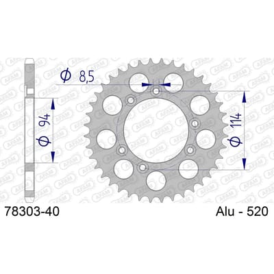 Aluminium tandwiel achter Afam 520 40 dents