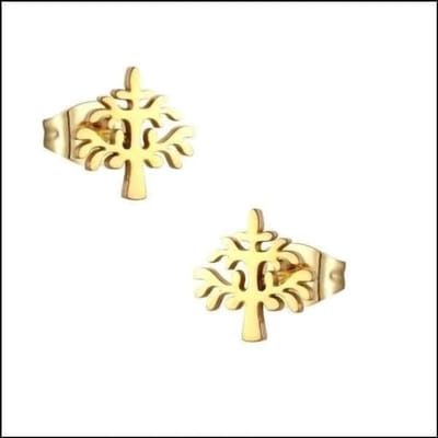 Aramat Jewels | Oorbellen | RVS Levensboom Oorbellen - Tree of Life Studs | Goudkleur-10mm | |9mm | Staal | Kinderen, Volwassenen | Verkleurd niet