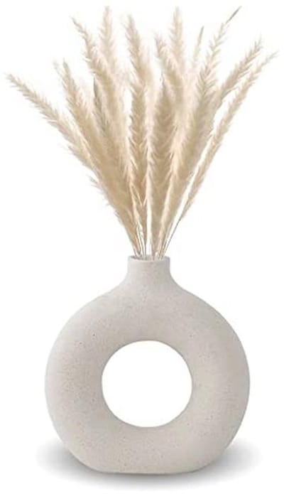 Witte Donut Vaas voor Pampasgras en Gedroogde Bloemen - Rond Decor voor Woonkamer en Kantoor