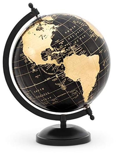 Stijlvolle Wereldbol op Stand in Zwart en Goud - 11 inch Hoog