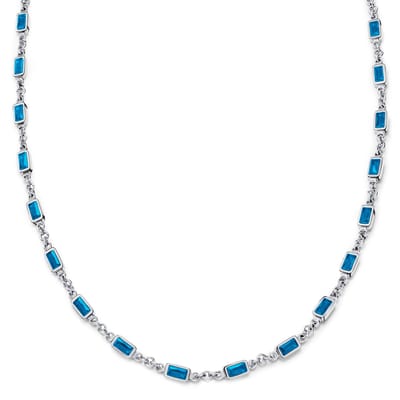 Prism | Zilverkleurige ketting met blauwe stenen van kristalglas