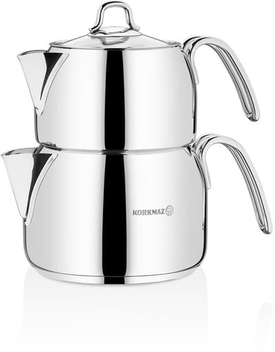 Korkmaz Perla Maxi - Theepot Set - RVS - Set van 3 stuks - 1.2 + 2.0 Liter - Traditioneel