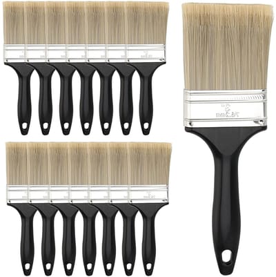 Dailygoods - 15 stuks 75 mm brede kwasten, kunststof handgreep, penseel, verfkwast met polyesterborstels, schilderkwast, lazuurkwastenset, multifunctionele kwast voor acrylverf, beitsen, lakken en