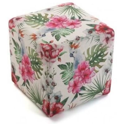 Poef kruk - VERSA - BLOEMEN - Meerkleurig - Stof - 35x35x35 cm schoon