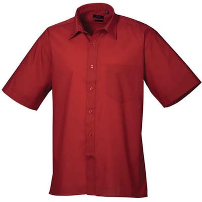 Premier Heren Poplin overhemd met korte mouwen (Bourgondië)