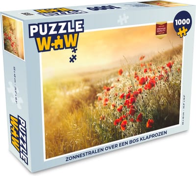 Puzzel Zonnestralen over een bos Klaprozen - Legpuzzel - Puzzel 1000 stukjes volwassenen