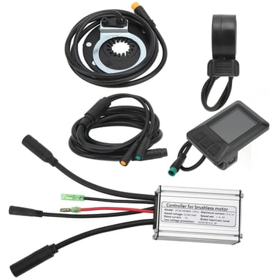 Elektrische Fiets Motorcontroller 15A Snelheidsregelaar 36V 48V met LCD7C Paneel 1 naar 2 Kabel Volledig black