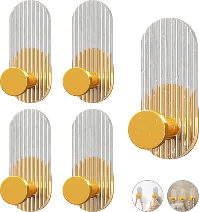 Set van 5 Zelfklevende Kledinghaken - Sterke Haakjes voor Handdoeken, Jassen, Schals en Tassen (Goud)