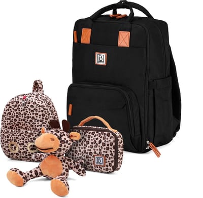 Brisby Luiertas Original - Zwart - Kinderrugzak - 1.5L kinderlunchtas Giraffe