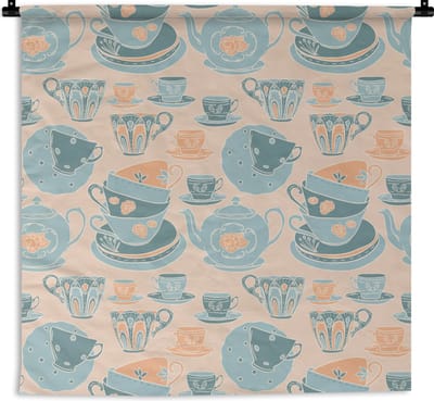 Wandkleed - Wanddoek - Patronen - Vintage - Kopje - Thee - 180x180 cm - Wandtapijt