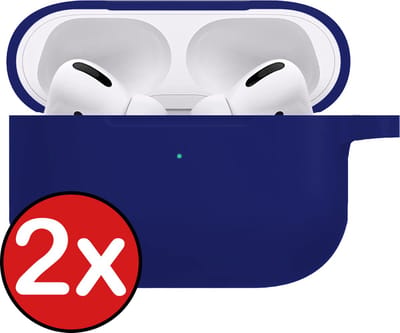 Hoesje - 2 Stuks - Geschikt voor Apple AirPods Pro 2 - Siliconen Hoes met Clip - Silicone Case Cover - Donkerblauw