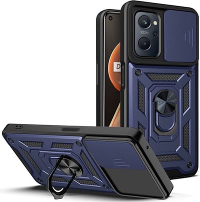 MobyDefend Hoesje - Geschikt voor Oppo A17 - Pantsercase Met Draaibare Ring - Blauw