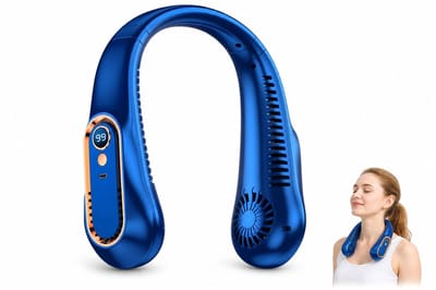 VHV - Ventilator - Nekventilator met Display - 360° Draadloze Halsventilator 1200mAh - Stille Bladeloze Nek Fan met 5 Snelheden - Oplaadbare Koelventilator - Voor Sport en Kantoor - Blauw
