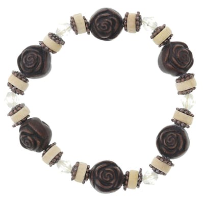 Behave - Kralenarmband bruin roos elastisch - romantische stijl