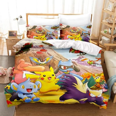 3D Pikachu Dekbedovertrek Pokémon Beddengoed Collectie Kinderbeddengoed Collectie 23Delige Dekbedovertrekken Overtrekken Kinderen Geprint 200x200cm-3pcs