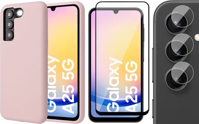 Hoesje geschikt voor Samsung Galaxy A25 / A24 - Screenprotector Volledig Dekkend Glas & Camera - Mat Back Case Roze