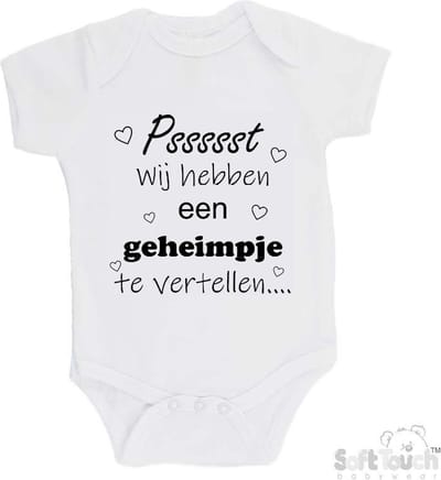 100% katoenen Romper "Pssssst Wij hebben een geheimpje te vertellen...." Zwangerschap Zwangerschapsaankondiging Unisex Katoen Wit/zwart 62/68