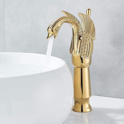 Gouden badkamerkraan van massief messing, hoge mengkraan, wastafelkraan, badkamerkraan, brugkraan