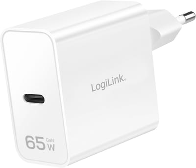 LOGILINK - USB-C GaN-adapter, 65 W, PD+QC 3.0, voor smartphones, tablets en laptops, wit