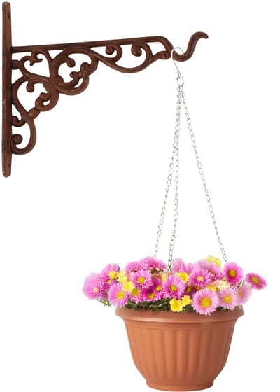 Hangpot + Muurhaak Rimini - terracotta - D25 cm - kunststof - metaal - tuinaccessoires