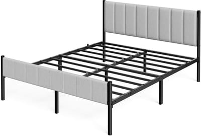 VASAGLE - Bed - Metalen Bed - Gestoffeerd Hoofdbord - Stalen Lattenbodem - Draagvermogen 500 kg