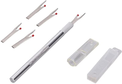 Dailygoods- Naaimessen 5-delige Set - Ergonomisch Ontwerp - Duurzaam Aluminium/Staal - Effectieve Naadverwijderaar - Handig en Praktisch - Bescherming voor Stof - Naaimachineaccessoires