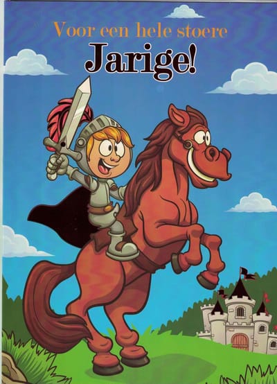 Wenskaart A4 formaat - XL wenskaart - kinderen verjaardag kind - verjaardag jongen - verjaardag meisje - ridder - paard - stoere verjaardagskaart