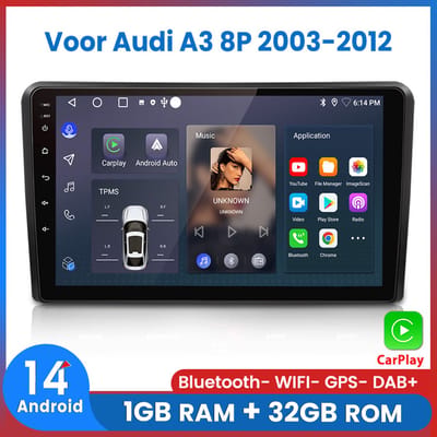 Awesafe Autoradio - Draadloos Apple CarPlay Android Auto - Geschikt Voor Audi A3 8P 2003 t/m 2012 - 1GB+32GB - Autoradio met navigatie GPS - Radio Scherm