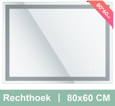 Auralum® Badkamerspiegel Met LED Verlichting - 80x60cm - Badkamerspiegel Frameloos - Rechthoekige Wandspiegel - Dimbaar - Anti-Condens - 3000K/4500K/6500K - Transparant
