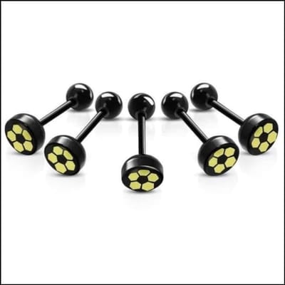 Aramat Jewels | Tongpiercings | Zwarte Bioplast Tongpiercing hem en haar | Voetbal | |8mm | Kunststof | Volwassenen | Verkleurd niet
