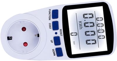 Stopcontact Energiemeter - Wattmeter Vermogensmeter - Energieverbruik Meten - Digitaal LCD Display - 8x7x14.5 cm - Wit