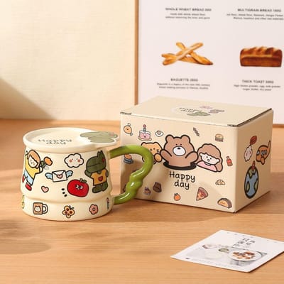 Cartoon Doodle Mok Hooguitziende Dierenmok met Deksel voor Meisjes Verjaardagscadeau Koppels Waterbeker voor Vriendin 301-400ml