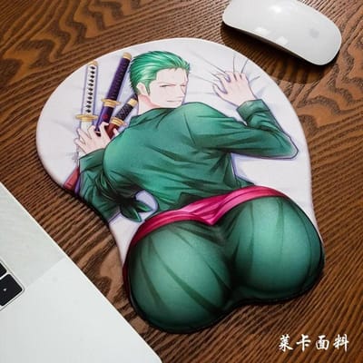 Mooie 2025 Antislip ÉÉN STUK Muismat Anime Cartoon Figuur Roronoa Zoro Sexy 3D Heup Muismatten met Polssteun Gaming Muismat Mat blue