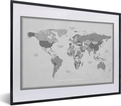 Poster in lijst - Fotolijst 40x30 cm - Posters - Wereldkaart - Kleuren - Quote - Kinderen - Jongens - Meisjes - Posterlijst zwart - Decoratie - Wanddecoratie woonkamer - Muurdecoratie slaapkamer
