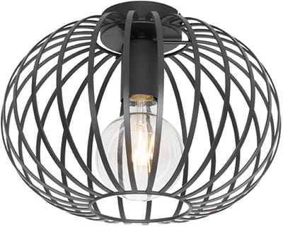 QAZQA johanna - Design Plafondlamp - 1 lichts - Ø 300 mm - Zwart - Woonkamer | Slaapkamer | Keuken