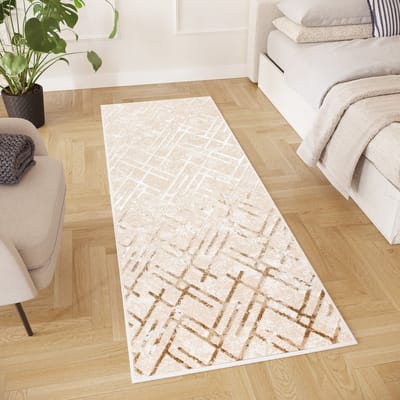Tapiso Crystal Loper Tapijtloper Beige Laagpolig Kleed Vloerkleed Maat- 70x200