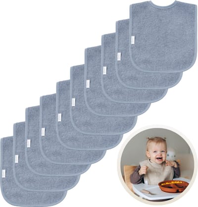 Funnies Slabbetjes 10-Pack Grey Blue - Set van 10 Zachte Slabbertjes - Grote Slabbers - Kwijldoekjes voor Baby’s en Kinderen - Absorberend, Zacht en Makkelijk Wasbaar - Perfect voor Voeden, Kwijlen en Bescherming van Kleding