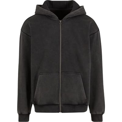 Gewassen zware hooded sweatshirt met rits Build Your Brand Stonewash